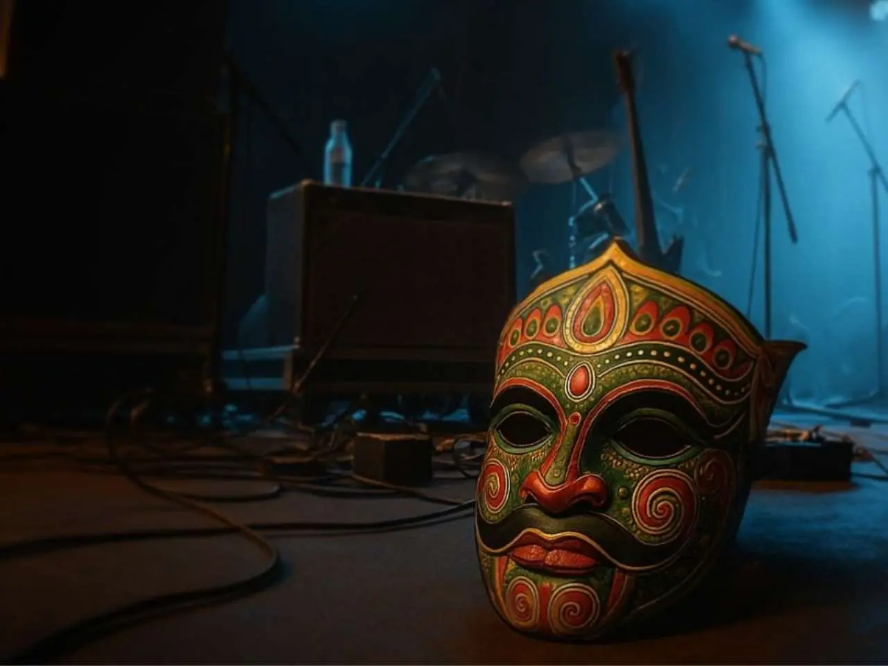 AI-generated artwork reflecting Trilok's fusion of traditional Indian spiritual motifs with modern rock aesthetics, showcasing generative AI for Indian creators.