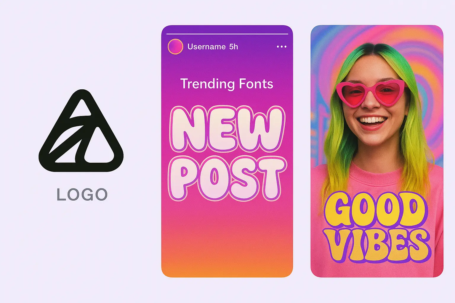 A collage of AI-generated design elements for Indian youth AI content creation: a minimalist logo, an Instagram story graphic with trending fonts, and a vibrant social media post image.