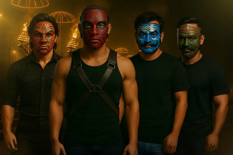 Official promotional image of Trilok, India's first AI-powered rock band, a prime example of Indian youth AI content creation in music.